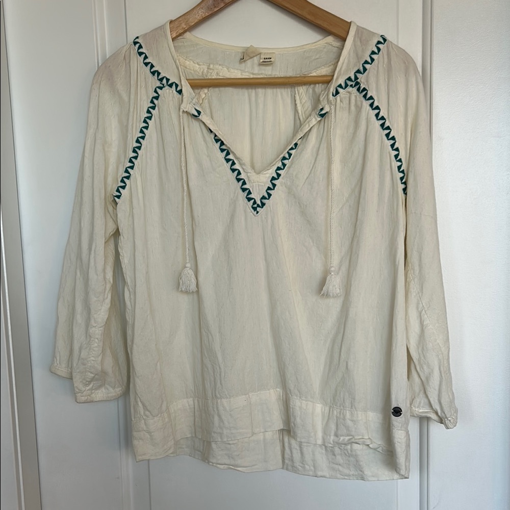 Cream Women's Top with Teal Accents